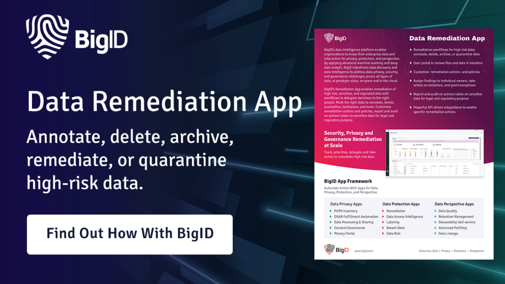 BigID Data Remediation App solution brief. 