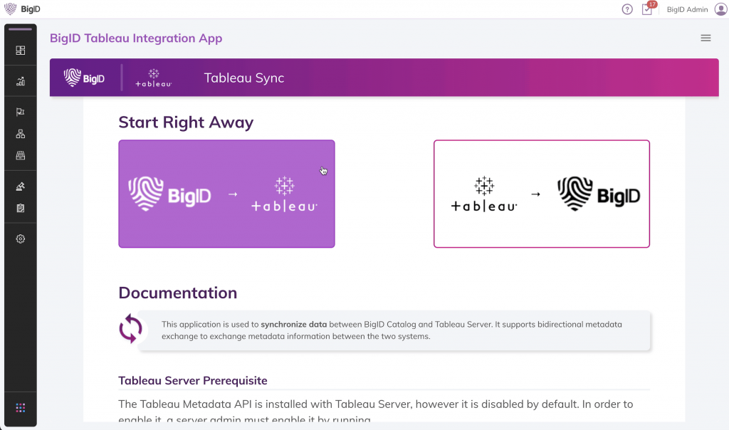 Tableau Integration Page