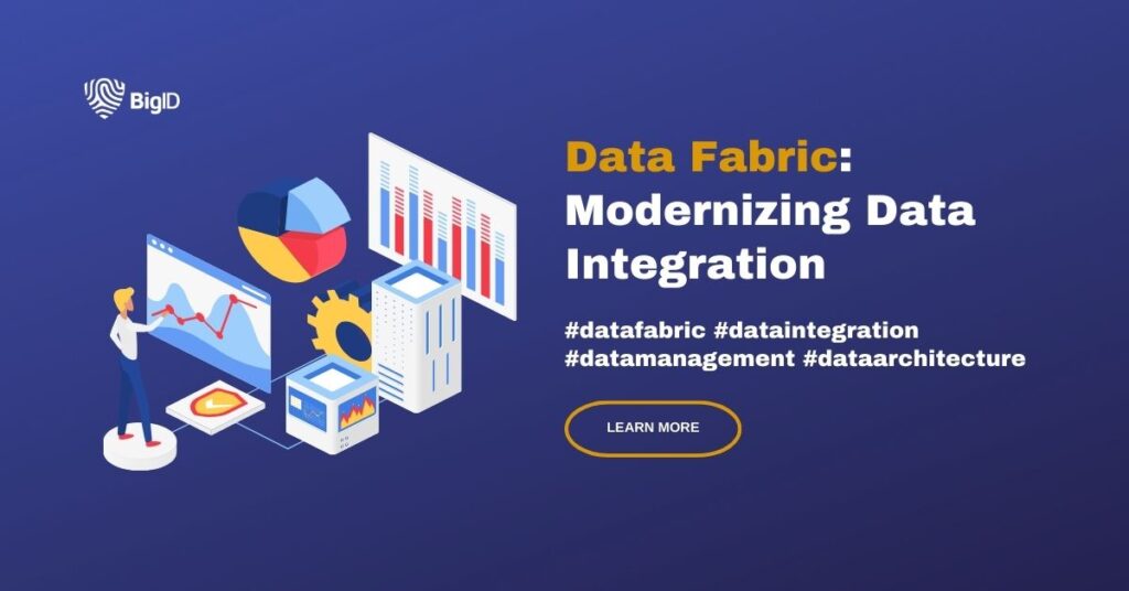 Charts, graphs, and data analytics about data fabric and modernizing data.